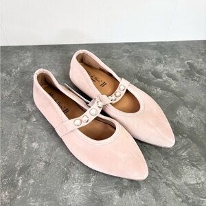 Antonio de Faria Alba light pink suede leather Mary Jane flats size 7.5 new
